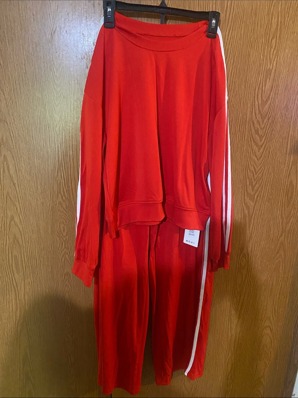 Hidden Women’s Red Track Pants & Matching Top Set with White Side Stripes